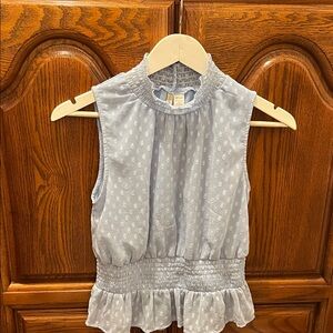 Japna Light Blue Sleeveless Smocked Waist Top for women!